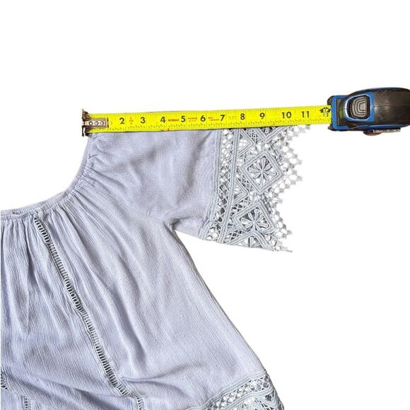 Boho off-shoulder blouse w/ crochet lace trim – S blue - Picture 4 of 7